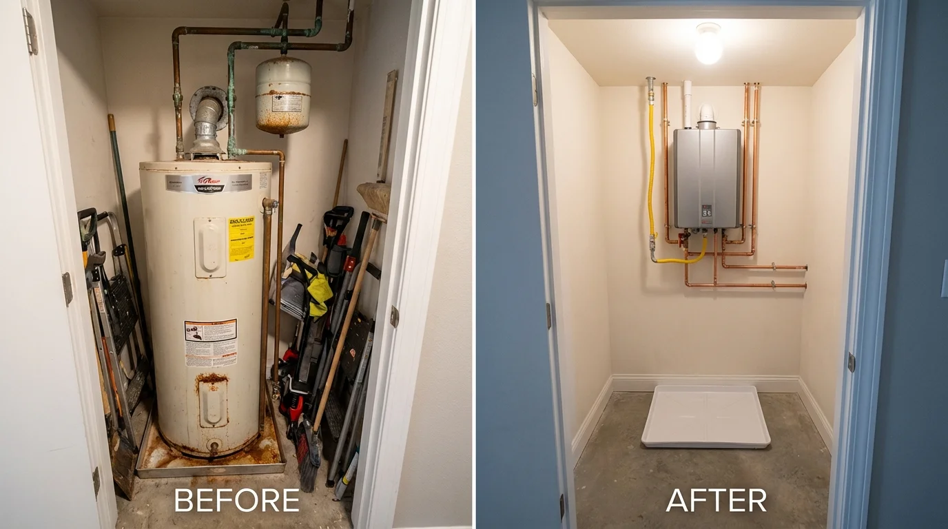 Tank water heater versus wall-mounted tankless unit comparison for Arbuckle, CA homeowners